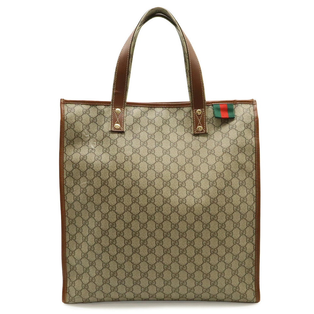 Gucci GG Supreme Tote Bag Shoulder Vertical Leather White Brown